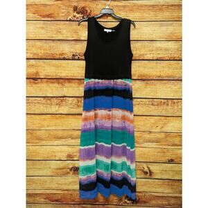 Calvin Klein Womens Sz M Black Colorful Stripe Maxi Tank Dress In GUC